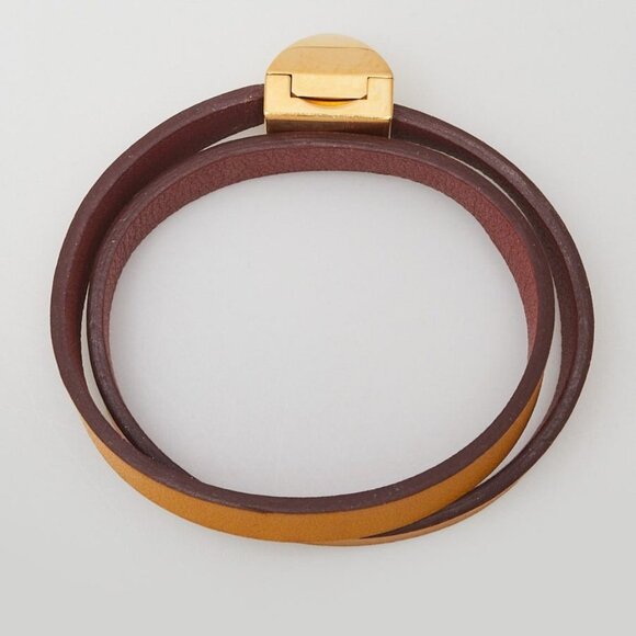 Hermes Yellow/Brown Swift Leather Medor Infini Double Tour Bracelet Size T2 - Picture 2 of 6